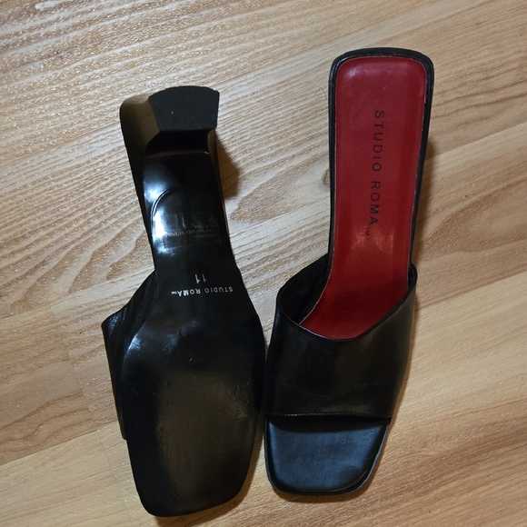 Black 2-inch Heel Slides with Modern Silhouette and Medium Heel - Picture 2 of 2